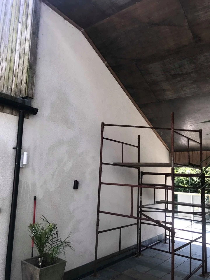Interior/exterior space of The Fernery during renovation with scaffolding