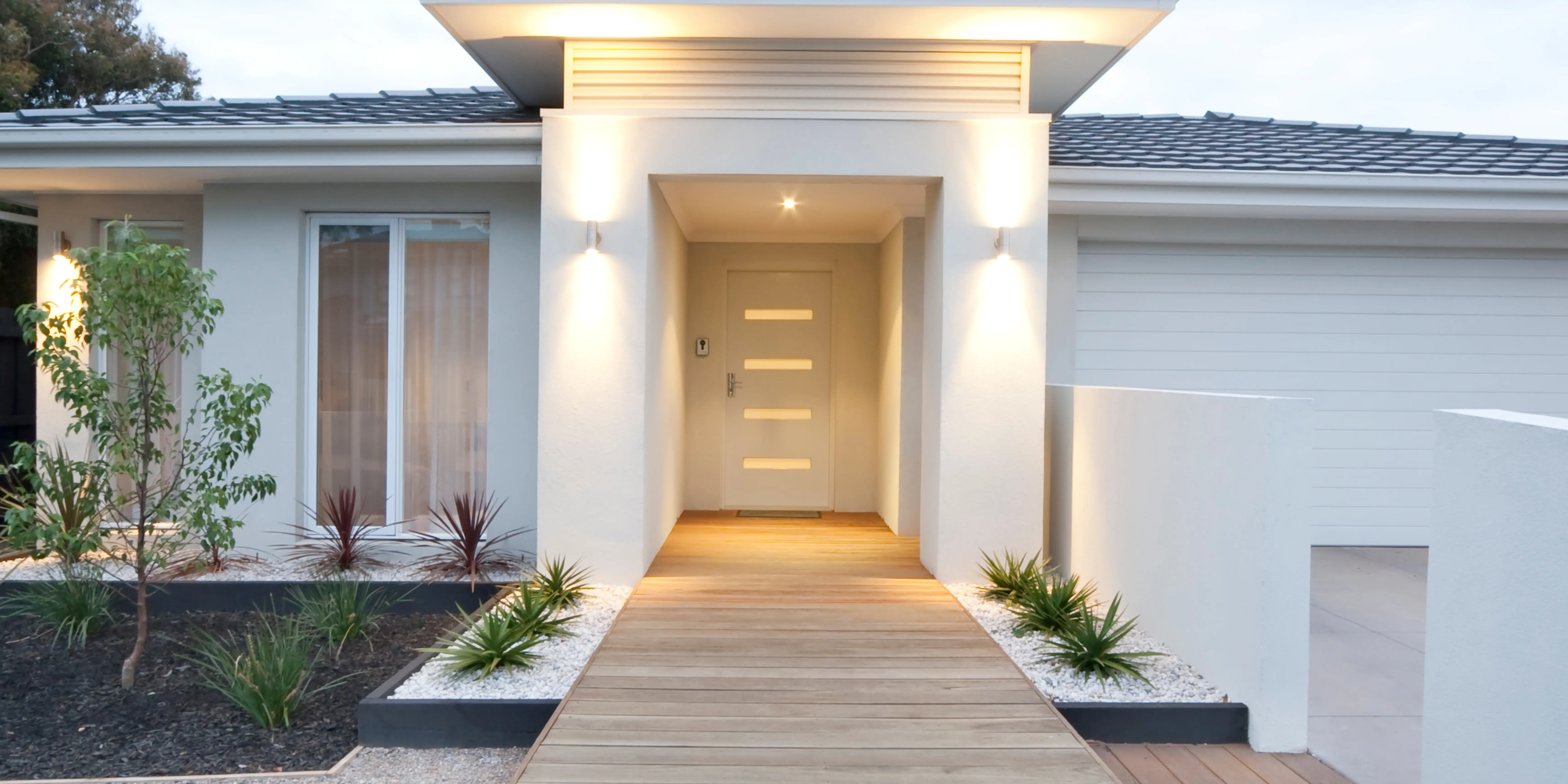 Modern white rendered house exterior with contemporary design